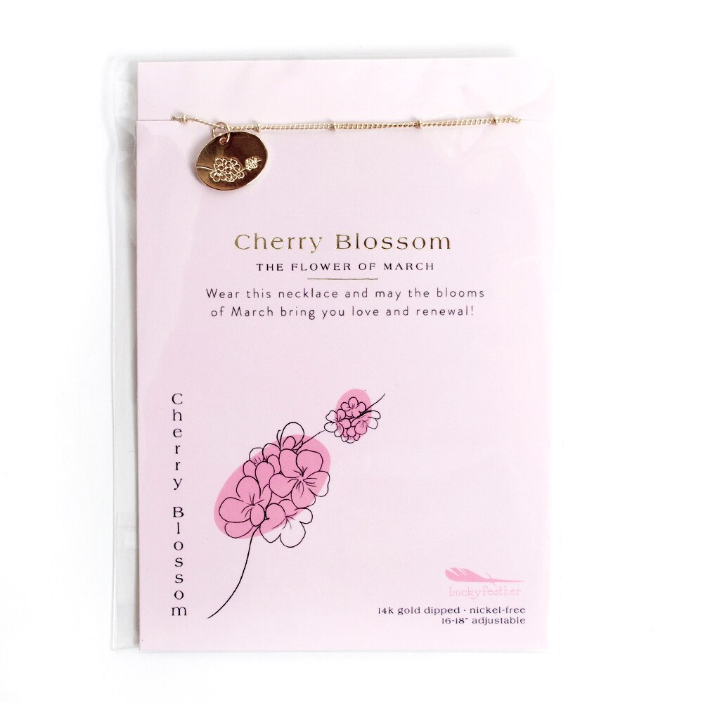 Lucky Feather, Birth Month, Necklace, March, Cherry Blossom